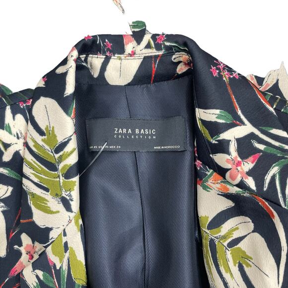 Zara Satin Floral Printed Open Front Long Blazer Jacket Women Green Size XS - Picture 10 of 10
